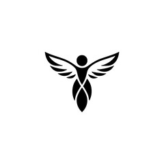 Fototapeta premium Minimalist Angel Logo, Wings, Abstract Human Silhouette