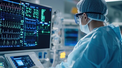 Critical health monitoring in intensive care unit hospital medical technology high-tech environment close-up viewpoint