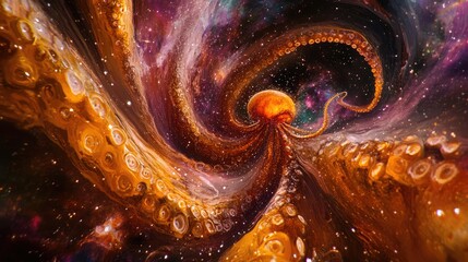 an image of an octopus in space with a galaxy in the background and stars