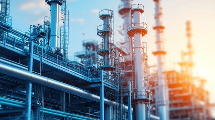 Wide-angle view of modern manufacturing industrial infrastructure development in urban environment