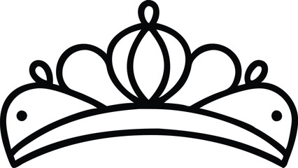 Stylized Tiara Outline Isolated on Transparent Background, Classic Crown Design
