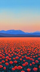 Obraz premium Red rose flower field wallpaper landscape scenery.