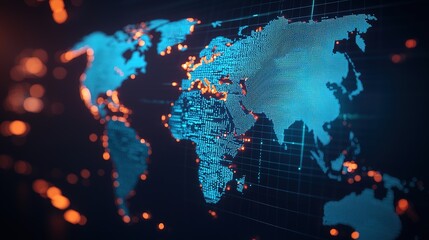 Obraz premium Global connectivity visualized digital world map technology data visualization cyber environment aerial perspective