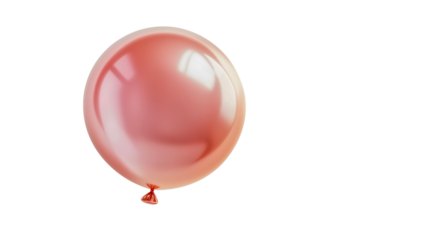 A classic balloon floating and inflated with helium, shimmering in a red color, released from a celebration, set against a transparent background.