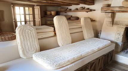 An indoor shot features a seating area with decorative cushions