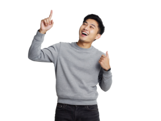 Lachender Mann zeigt mit dem Finger nach vorne PNG mit transparentem Hintergrund

