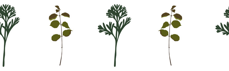 Fototapeta premium Leaves border on a white background. Hand-drawn illustration. Perfect for spring and summer.