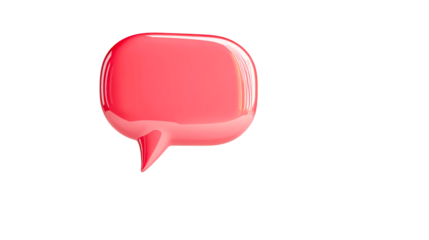 Glossy red speech bubble on black background, cut out transparent