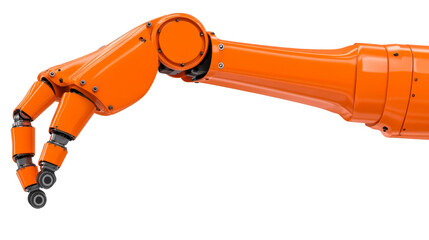 Orange robotic arm, technology concept, mechanical hand, artificial, cut out transparent