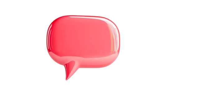 Glossy red speech bubble on black background, cut out transparent