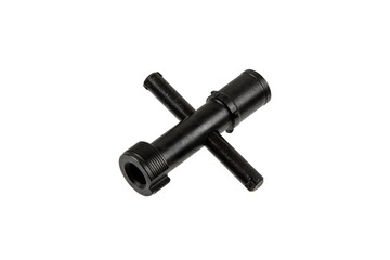 A sleek black wrench for choke tubes in smoothbore shotgun barrels, with a cylindrical body and crossbar grip, displayed on a clean white background.