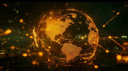 The integration of AI and business operations is exemplified by digital transformation technology, as seen in the global network of interconnected IoT devices