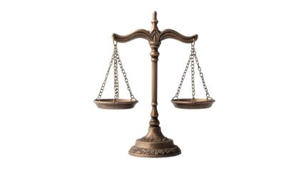 Justice scale balance, antique design, law fairness, weighing, cut out transparent