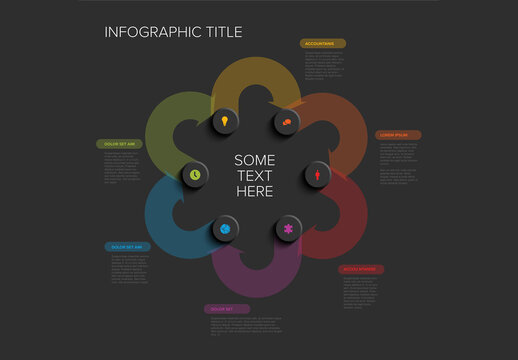 Colorful Dark Circular Infographic Template with Text Sections
