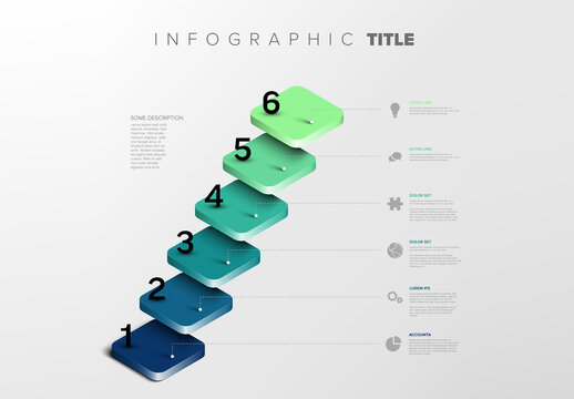 3D six blue to green Step Infographic template with Gradient Design and Labels