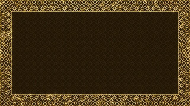 golden floral oriental border frame and pattern  animation, shiny glowing gold stars overlay motion design element