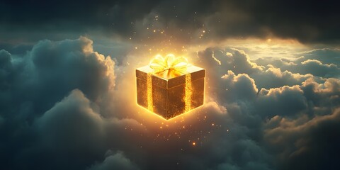 Radiant Gift Box Surrounded by Ethereal Clouds and Soft Light