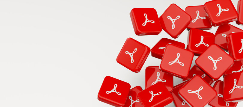 Guilherand-Granges, France - April 02, 2025. Adobe Acrobat enables creating, editing, signing, and managing PDF files across desktop, mobile, and web platforms with advanced features. 3d render.