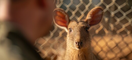 Curious Wallaby in Enclosure, Close up of a wallaby looking at the camera