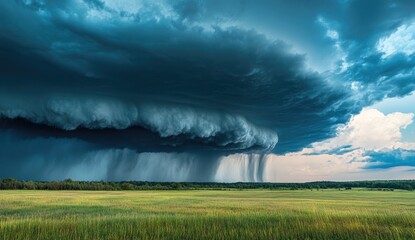 Massive thunderstorm over a grassy plain
