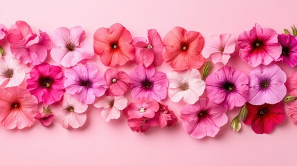 Obraz premium Pink Petunia Flower Border on Pink Background