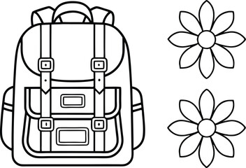 Backpack with Straps and Flower Outline isolated on transparent background