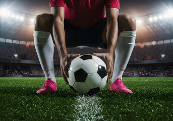 Fototapeta premium Soccer Player Ready to Kick the Ball in a Stadium