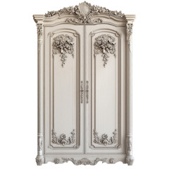 Obraz premium Antique white armoire with elegant French-style carvings, perfect for vintage interiors with a touch of refined charm.