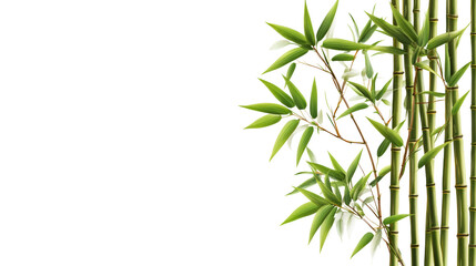 Fototapeta premium Bamboo stem with green leaves on dark background, cut out transparent