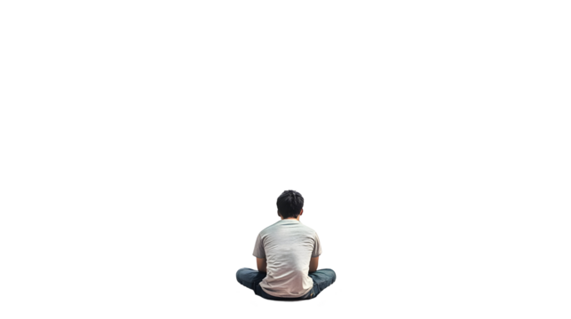 Isolated Photographic Man Sitting Alone in Black Background Portrait