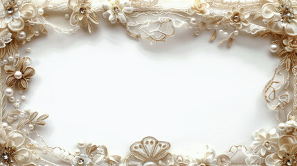 rectangular frame wedding border with elegant peral and lace wedding border