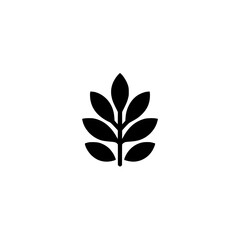 Minimalist Black Leaf Icon on White Background