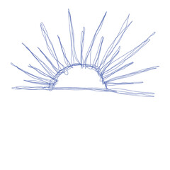Blue line art illustration of a sunrise