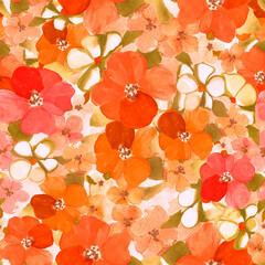 samless floral background with watercolour orange colour flowers
