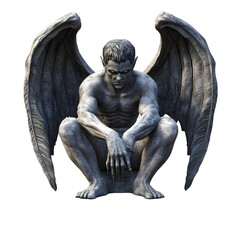 Fototapeta premium Isolated Stone Gargoyle Statue Illustration With Wings And Scary Face