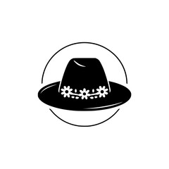 Minimalist Black Hat Logo with Daisy Chain, Vector Icon