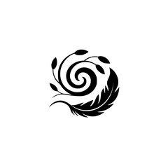 Elegant Feather and Floral Motif in Black and White