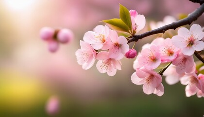 Obraz premium pink blossom branch in spring with blurred nature background