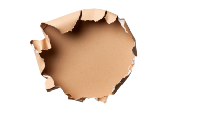 Ripped brown paper with rough edges on black background, cut out transparent