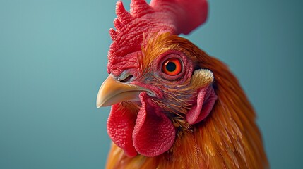 Close-Up Portrait of a Colorful Chicken Highlighting Its Distinctive Features