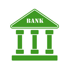 Green Bank Building with Three Columns and Triangular Roof, Financial Institution. Credit Institution, Finance. transaction, financial services, portfolio, banking, loan, savings, bonds, transaction 