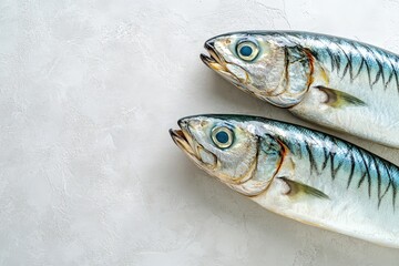 Two freshly caught fish are positioned on a textured surface