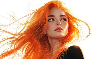 Portrait of a woman with red hair looking up