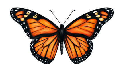Monarch butterfly with vibrant orange wings, detailed art, cut out transparent