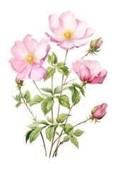 Fototapeta premium Wild Rose watercolor delicate painting.
