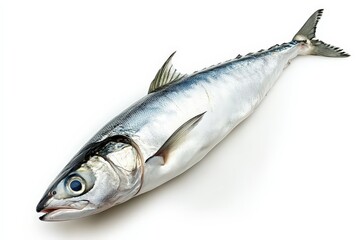 A whole fresh fish rests isolated on a white background