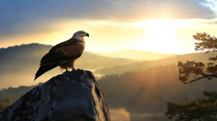 Fototapeta premium Eagle at Sunrise Mountain Peak Raptors in Morning Twilight Wild Birds 