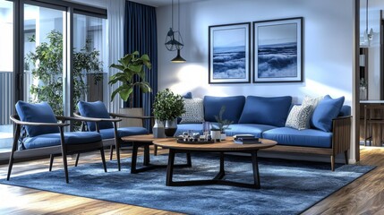 Cozy living space with a wooden sofa and table.