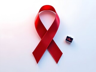 Red Ribbon with Heartbeat Line Symbolizing Health Awareness and Support