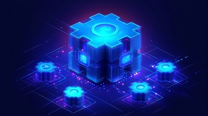 An abstract digital illustration depicting interconnected data processing systems